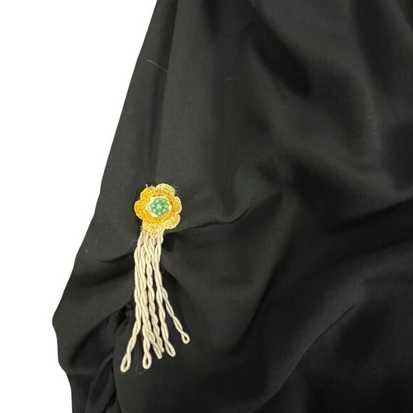 Lacy Afternoon by Shell Kepler Cardigan Black Floral Fringe Womens Large Vintage - Picture 7 of 12